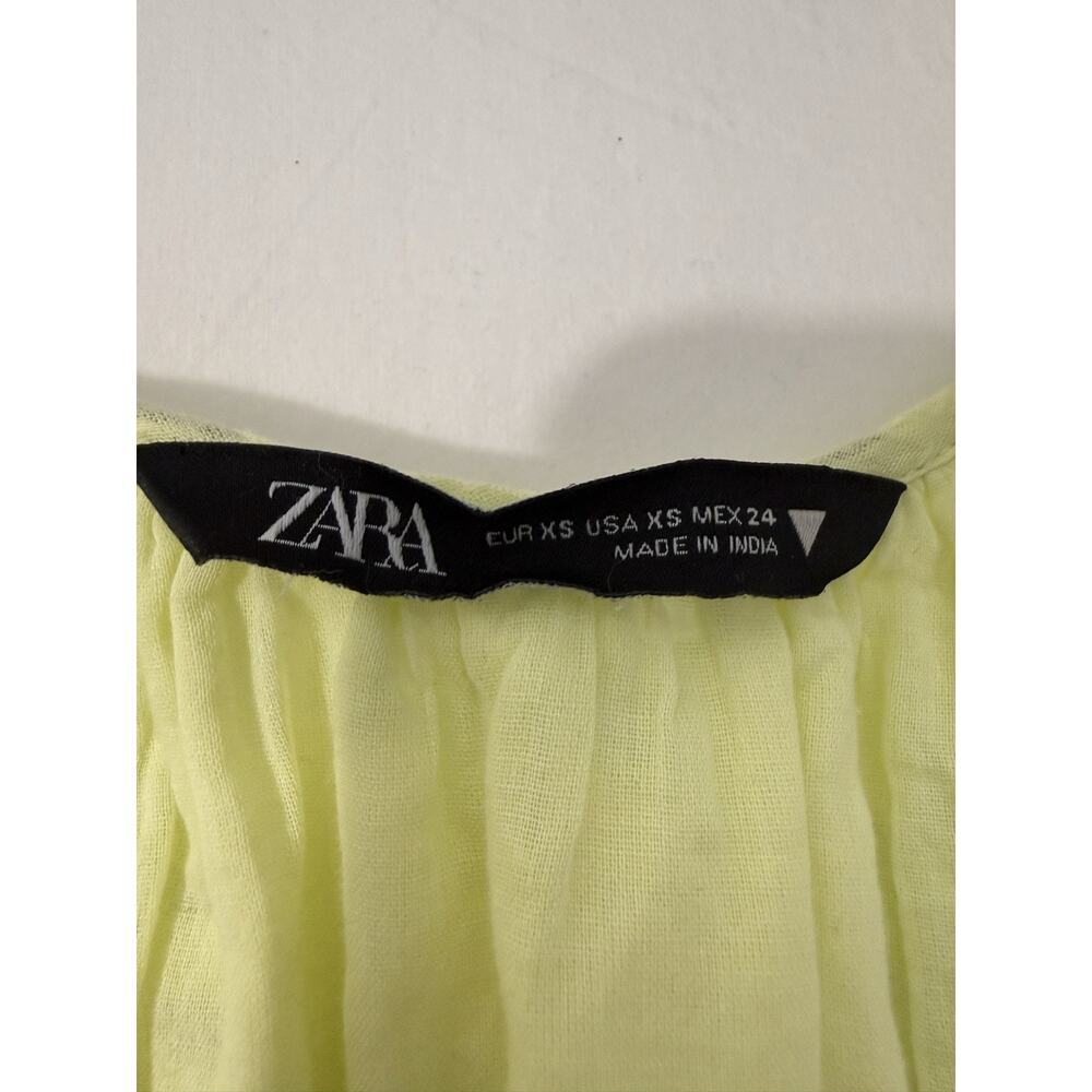Zara Women’s XS Lime Green Eyelet Mini Wrap Dress Puff Sleeve Lined Cotton - Picture 11 of 13